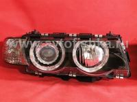 BMW 7 E38 (99-01) фары передние линзовые черные, с корректором, со светящимимся ободками, с тонированными поворотниками, комплект 2 шт.