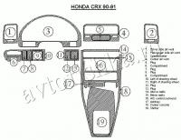 Декоративные накладки салона Honda CRX 1990-1991 полный набор, 19 элементов.