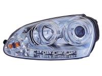 Volkswagen Golf 5 (03-) фары передние линзовые хромированные, со светящимися ободками и светодиодной подсветкой, под корректор, комплект 2 шт.