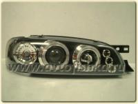 Subaru Impreza GS, GF (93-00) фары передние черные, со светящимися ободками и светодиодами, комплект 2 шт.