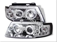 Volkswagen Passat B5 (97-00) фары передние линзовые хромированные, со светящимися ободками, комплект 2 шт.