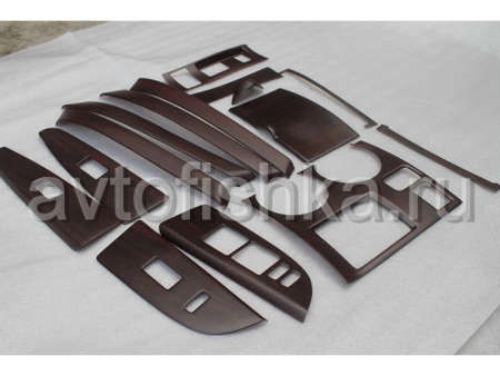 Toyota Highlander (2007-2012) отделка салона авто деревом накладки, темное матовое дерево, комплект 15 предметов.