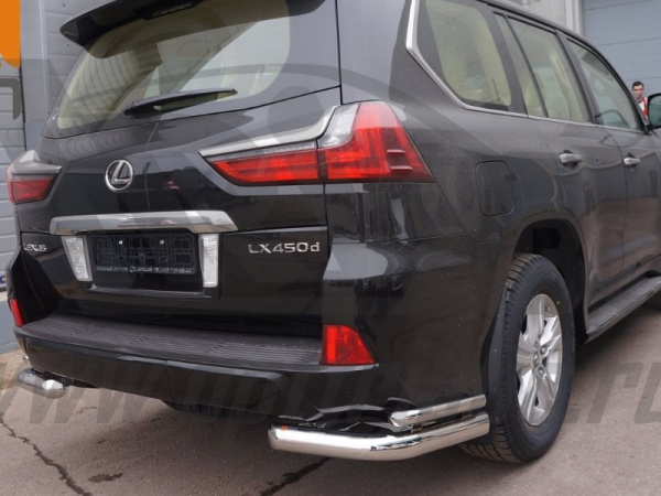 Lexus LX (15–) Защита заднего бампера уголки d 76/42 мм, нерж.