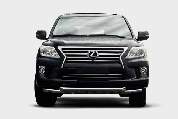Lexus LX (12–) Защита переднего бампера с декоративными элементами 76/76 мм двойная