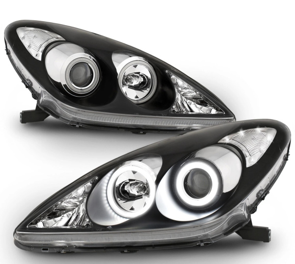 Lexus ES300-350 (01-06) фары передние линзовые черные, со светящимися ободками, комплект 2 шт.