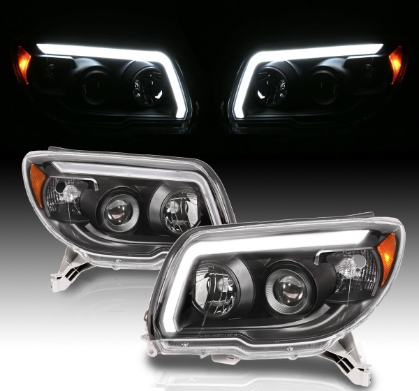 Toyota 4Runner (2006-2009) передние фары чёрные с LED подсветкой
