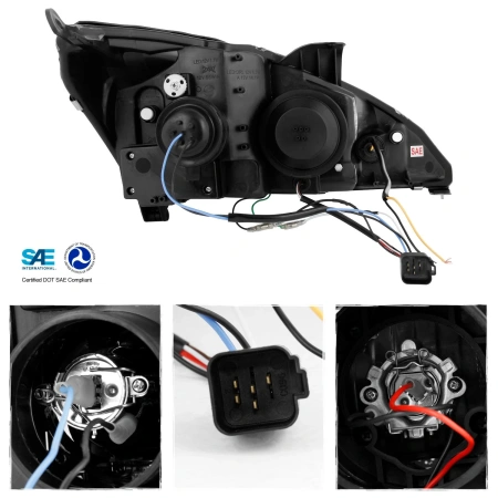 Ford Focus 1 (2000-2004) передние фары линзованные черные, со светодиодной подсветкой ДХО