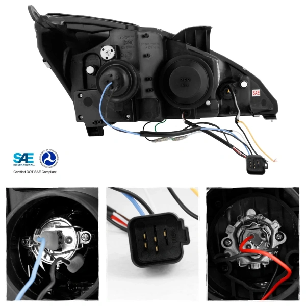 Ford Focus 1 (2000-2004) передние фары линзованные черные, со светодиодной подсветкой ДХО