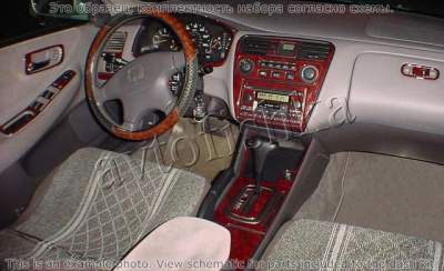 Декоративные накладки салона Honda Accord 1998-2000 4 двери, полный набор, 28 элементов.