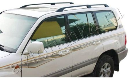Toyota Land Cruiser 100 (98-08) рейлинги продольные алюминиевые черные на крышу, дизайн оригинал, багажник.