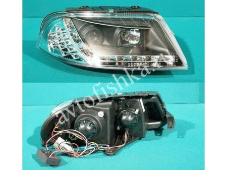Volkswagen Passat B5 (00-05) фары передние черные, линзовые светодиодные c DRL