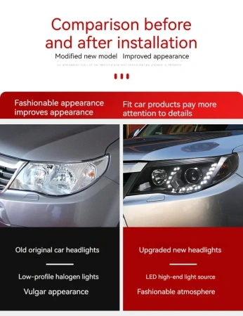 Subaru Forester (09-12) фары передние линзовые черные, с подсветкой DRL, комплект 2 шт.