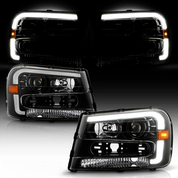 Фары передние черные с LED подсветкой — Chevrolet Trailblazer 2001-2009