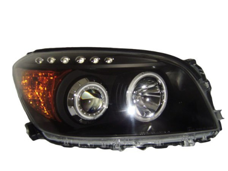 Toyota RAV4 (06-08) фары передние линзовые черные, со светящимися ободками и светодиодной подсветкой, комплект 2 шт.