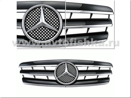 Mercedes C-class W203 (00-07) седан решетка радиатора черная со звездой, дизайн CL-class, 3 ламели.