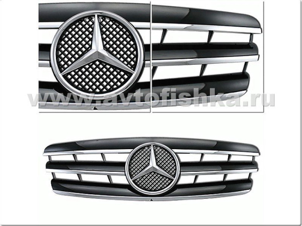 Mercedes C-class W203 (00-07) седан решетка радиатора черная со звездой, дизайн CL-class, 3 ламели.