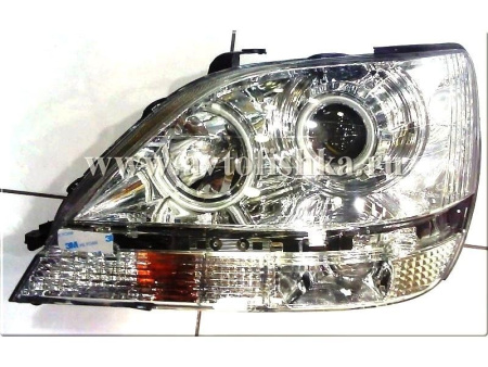 Lexus RX300 (97-03) фары передние линзовые хромированные, со светящимися ободками, комплект 2 шт.