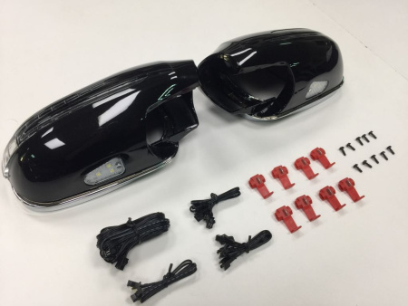 Mercedes W208 CLK корпуса боковых зеркал черные, со светодиодными поворотниками и подсветкой Welcome, хромированная рамка, комплект 2 шт.