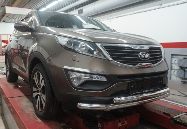 Kia Sportage (10–/14–) Защита переднего бампера двойная d 60/60 мм, нерж.