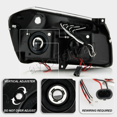 Dodge Magnum (05-08) фары передние линзовые хромированные, со светящимися ободками и светодиодной подсветкой, комплект 2 шт.