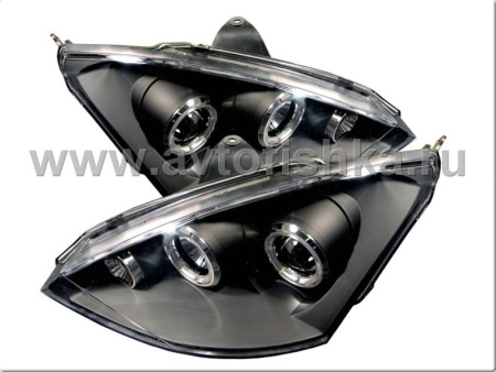 Ford Focus 1 (1998-2004) Europe+USA фары передние линзовые черные, со светящимися ободками, комплект 2 шт.