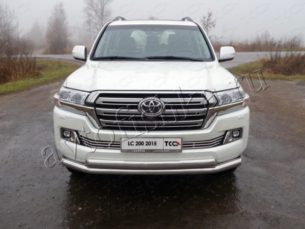Toyota Land Cruiser (15–) Защита переднего бампера двойная 76,1/75 мм, нерж. (кроме Executive)