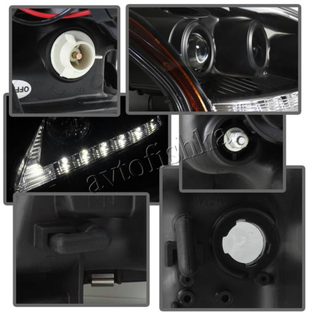 Lexus RX330, RX350 (03-08) фары передние линзовые черные, со светодиодной подсветкой DRL