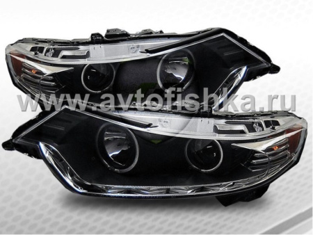 Honda Accord (08-) седан Europe передние линзовые черные ксеноновые фары со светящимися ободками и диодной подсветкой DRL, комплект 2 шт.