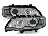 BMW X5 E53 (98-03) передние фары хромированные со светящимися ободками с подсветкой DRL, линзовые под ксенон
