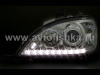 Mercedes ML W163 (98-05) фары передние линзовые хромированные, со светящимися ободками и с нижней светодиодной подсветкой, с мотором электрокорректора, комплект 2 шт.