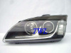 Ford Focus 2 (05-07) передние линзовые фары с нижней светодиодной подсветкой, черные, комплект 2 шт.