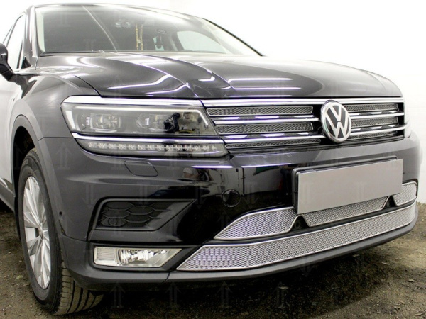 Volkswagen Tiguan (17–) Защита радиатора Premium, хром, низ (2 части)