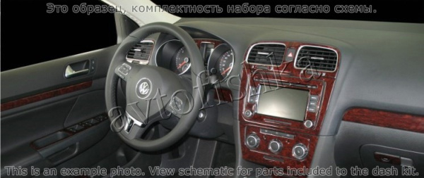 Volkswagen Golf 2009-2013 декоративные накладки (отделка салона) под дерево, карбон, алюминий