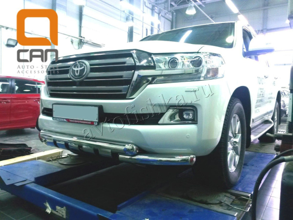 Toyota Land Cruiser (15–) Защита переднего бампера двойная Shark d 76/76 мм, нерж.  (кроме Executive)