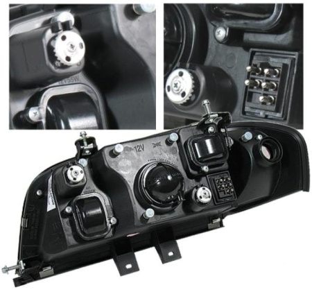 Mercedes C W202 (94-00) фары передние линзовые хромированные, с совмещенным поворотником, комплект 2 шт.