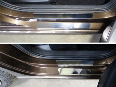 Volkswagen Polo (15–) Накладки на пороги внешние и внутренние (лист зеркальный)