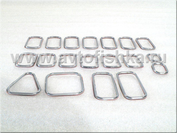 Mercedes E W210 (95-02) декоративные накладки кнопок управления в салоне хромированные металлические, 19 предметов.