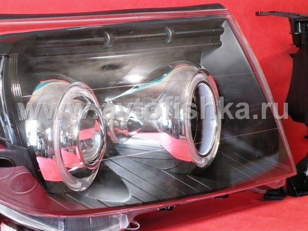 Toyota Land Cruiser 200 (08-) фары передние линзовые черные, со светящимися ободками, комплект 2 шт.