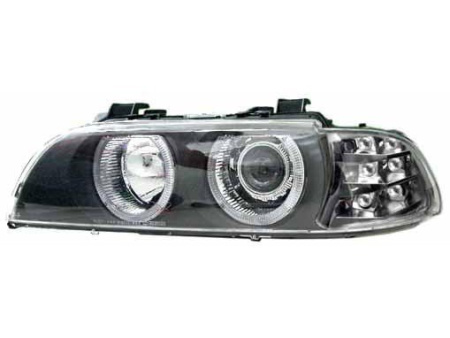 BMW 5 E39 фары передние линзовые черные, со светящимися ободками, со светодиодными поворотниками, комплект 2 шт.