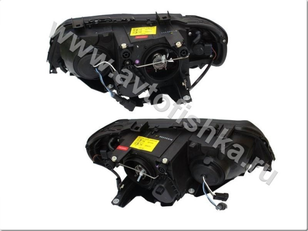 BMW X5 (98-03) передние фары линзовые черные со светящимися ободками, с моторами электрокорректора, комплект 2 шт.