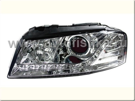 Audi A3 (03-08) передние фары линзовые хромированные, со светодиодной подсветкой, с моторами электрокорректора, комплект 2 шт.