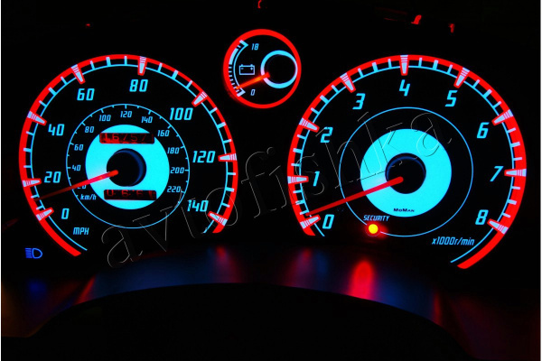 Toyota MR2 - W20 светодиодные шкалы (циферблаты) на панель приборов - дизайн 2