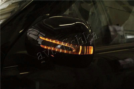 Toyota Land Cruiser Prado 120 (02-) черные или под покраску корпуса боковых зеркал, со светодиодным поворотником в стиле Стрела и с подсветкой Welcome, комплект 2 шт.