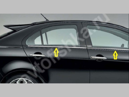 Mitsubishi Lancer 10 (07-) молдинги нижней кромки окон из полированной нержавеющей стали, комплект 4 шт.