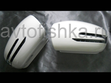 Mercedes W211, W203 (00-06) корпуса боковых зеркал под покраску, со светодиодными поворотниками и подсветкой Welcome, дизайн SL-class, комплект 2 шт.