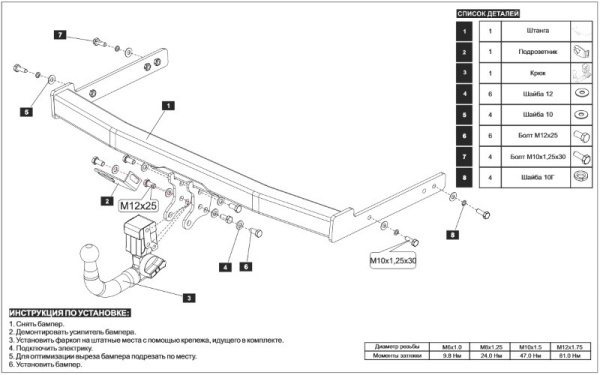 Volkswagen Tiguan (08–/11–) Фаркоп (тягово-сцепное устройство) (50/1500кг), также Skoda Yeti