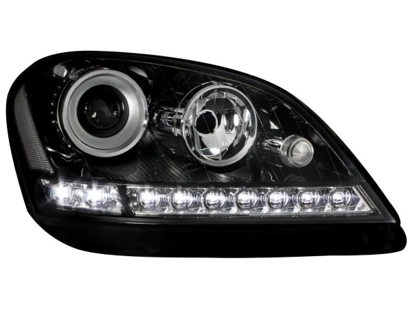 Mercedes ML W164 (05-08) фары передние линзовые черные с нижней светодиодной подсветкой, с мотором электрокорректора, комплект 2 шт.
