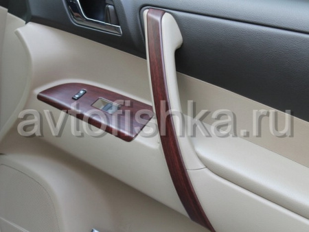 Toyota Highlander (2007-2012) отделка салона авто деревом накладки, темное матовое дерево, комплект 15 предметов.