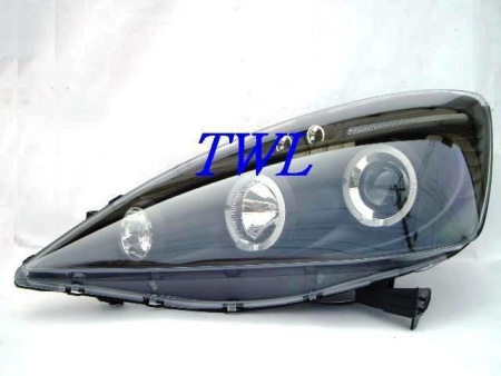 Honda Fit, Jazz (07-) GE, фары передние линзовые черные, со светящимися ободками, комплект 2 шт.