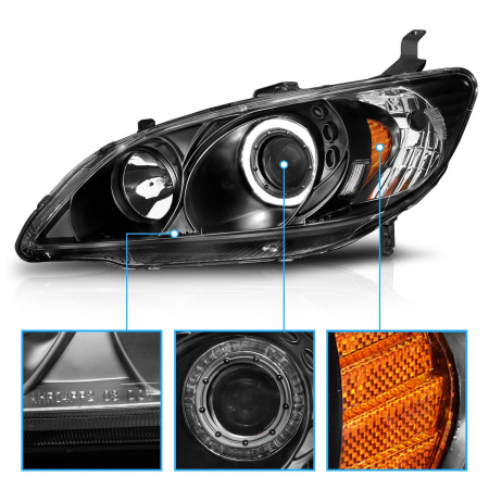 Honda Civic, Ferio (2003-2005) передние фары линзованные черные с ангельскими глазками